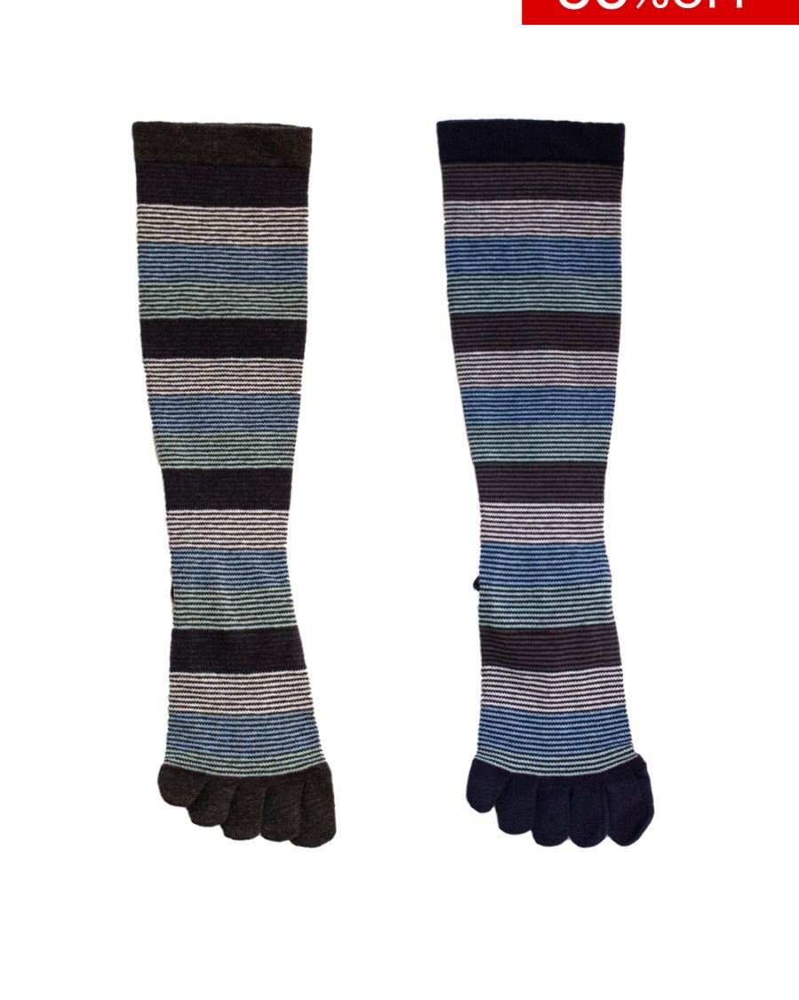 【60%OFF｜アウトレットSALE】着圧5本指ハイソックス ボーダー メンズ 25.0-27.0cm_IF1217