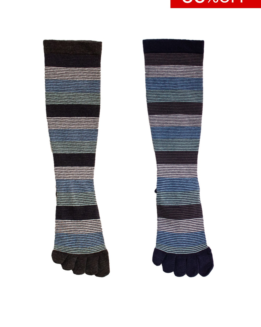 【60%OFF｜アウトレットSALE】着圧5本指ハイソックス ボーダー メンズ 25.0-27.0cm_IF1217