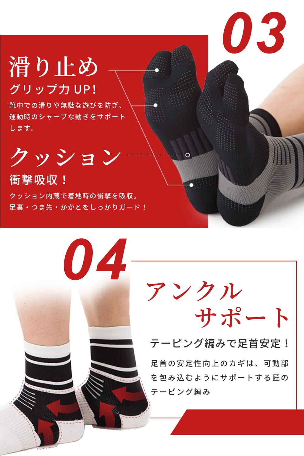 Runtage アスリートサポートソックス 足袋タイプ ミドル丈 男女兼用【単品購入の場合メール便対象商品です※代金引換不可】[M便 1/1]_RSSC05A