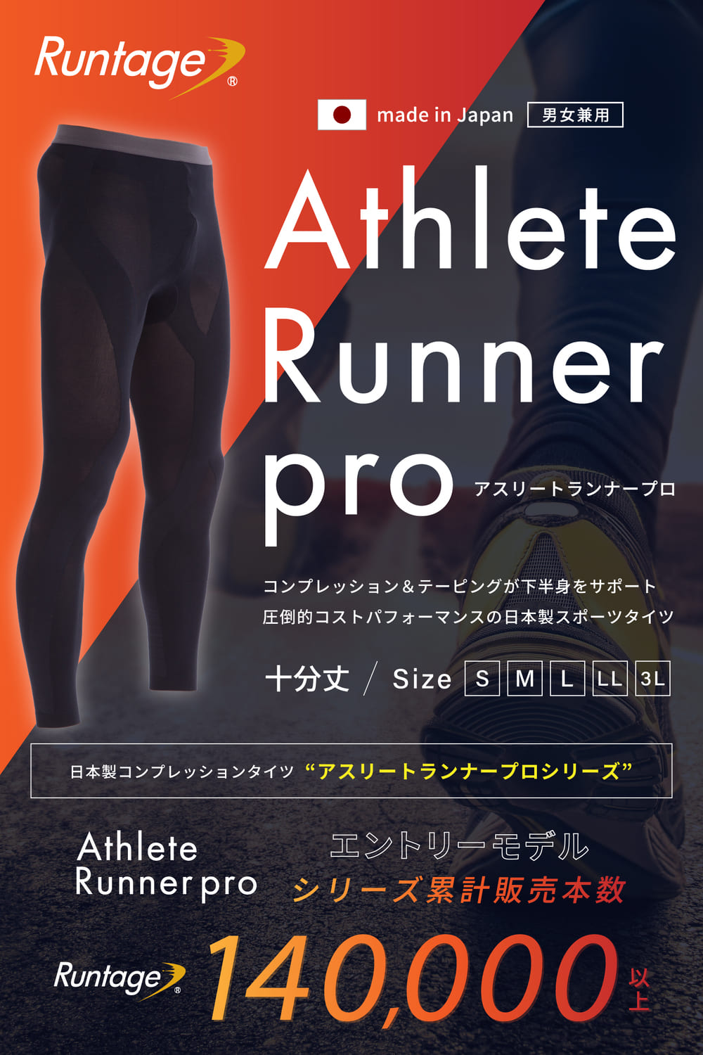【3枚セット】Runtage アスリートランナーPRO 十分丈 [男女兼用スポーツタイツ]【送料無料】_IF10Z03