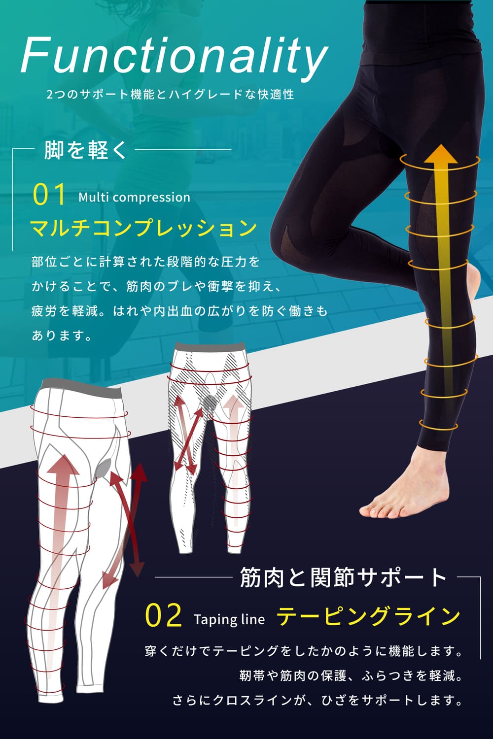 【2枚セット】Runtage アスリートランナーPRO 十分丈 [男女兼用スポーツタイツ]_IF10Z02