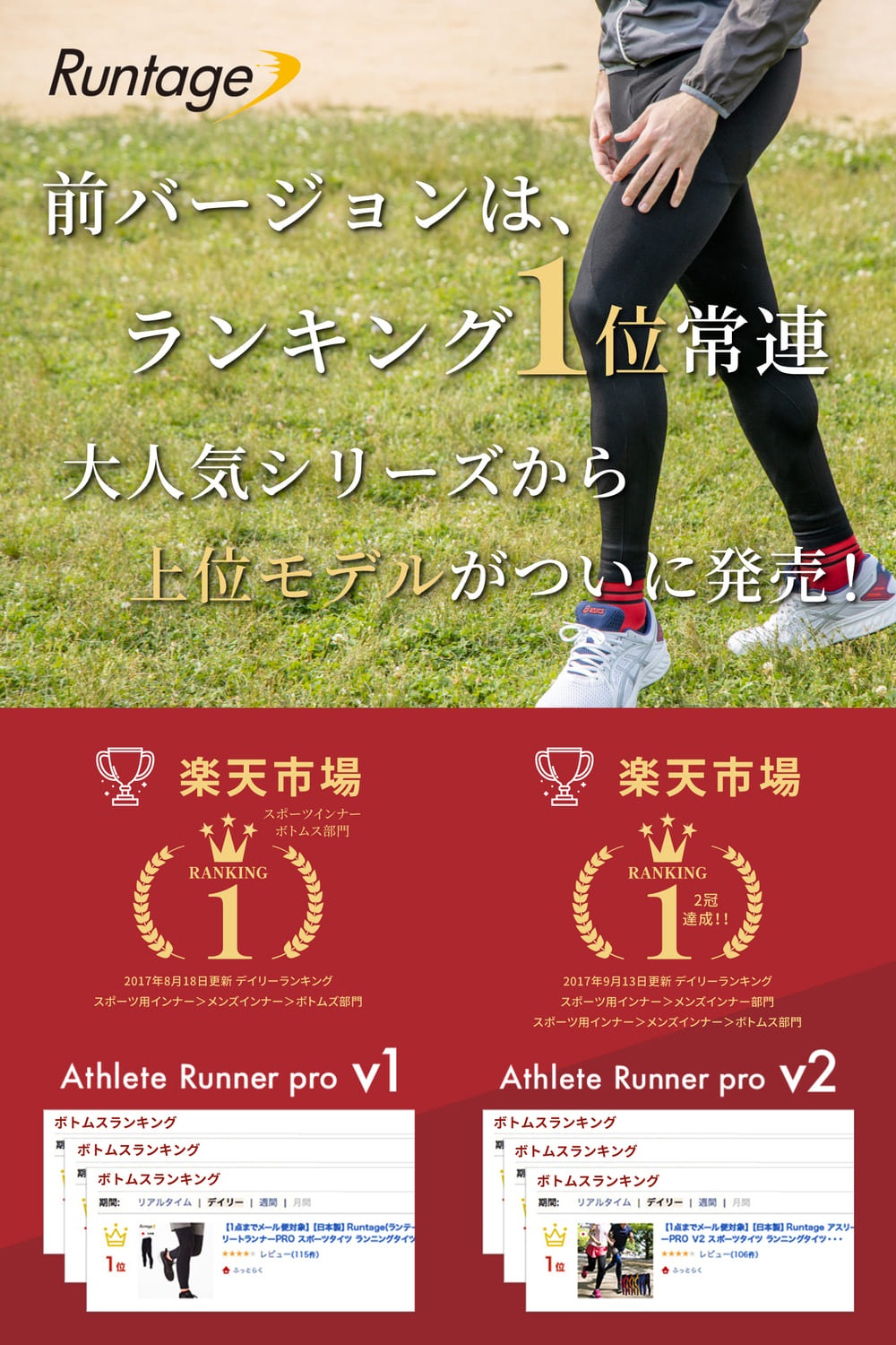 【2枚セット】Runtage アスリートランナーPRO version3 十分丈_IF30-2