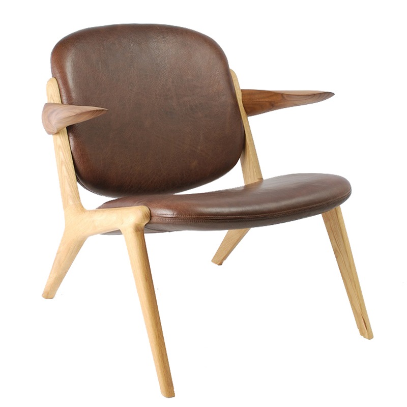 【美品】お洒落　ラウンジチェア　　大手企業設置品　北欧風　天然木 ラウンジチェア バタフライチェア ブラウン 折りたたみ まくら付き