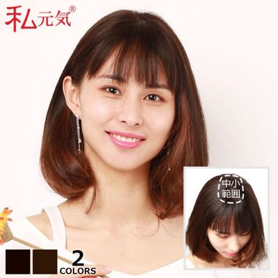 【中小面積 7×10cm】自然 パッツン前髪 人毛 総手植え 部分ウィッグ ポイントウィッグ 25cm 白髪かくし つけ毛 トップカバー 女性 レディース つむじ付き リアル ナチュラル 白髪隠し 白