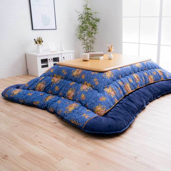 プラーナ こたつ布団 花柄 大人モダン 国産 日本製 ボリューム 洗える 手洗い 205×205cm  エンジ ネイビー プラーナ こたつ布団 単品 正方形 長方形 花柄 エレガンス | い草屋
