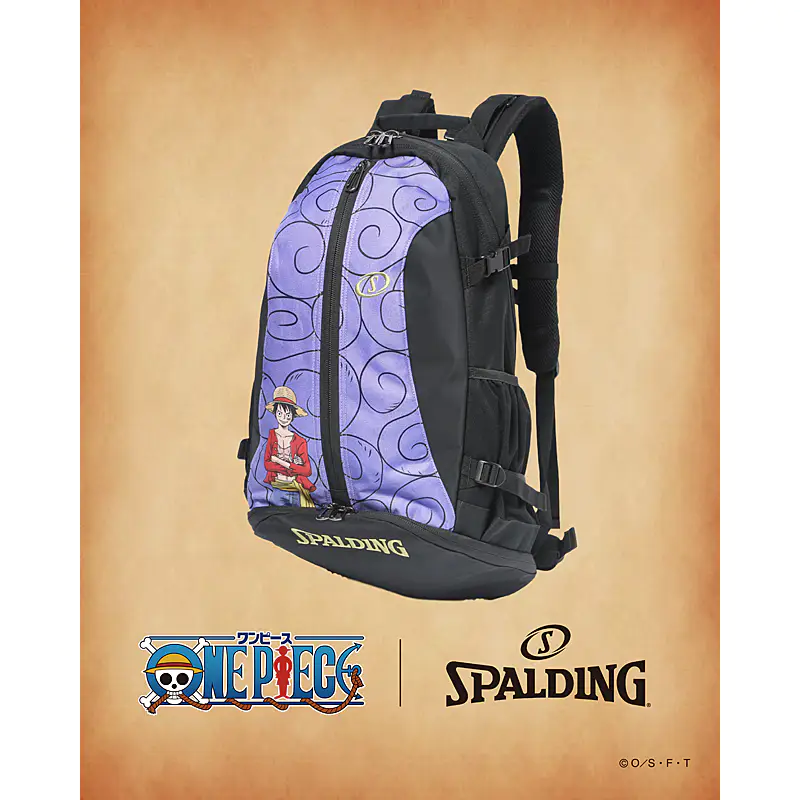 未使用タグ付き：ワンピース×SPALDING バスケットボール バックパック ルフィ ケイジャー ONE PIECE ゴムゴムの実 パープル 40-007PG