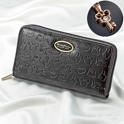 ディズニー ミッキー長財布ブラック ロングウォレット エンボス