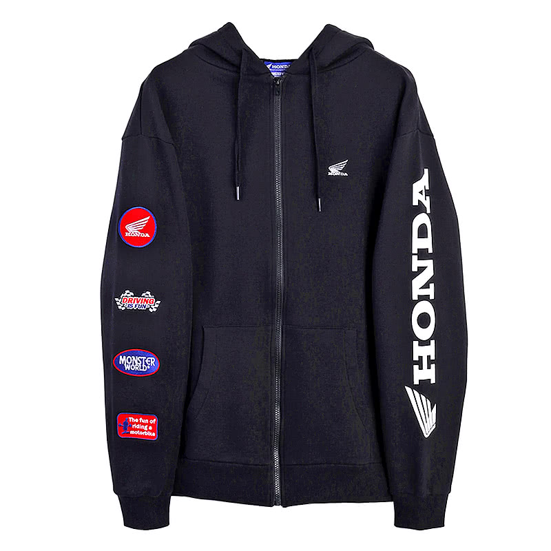 HONDA×MONSTER WORLD ZIPパーカー A ブラック サイドポケット フード付