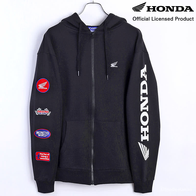 HONDA×MONSTER WORLD ZIPパーカー A ブラック サイドポケット フード付