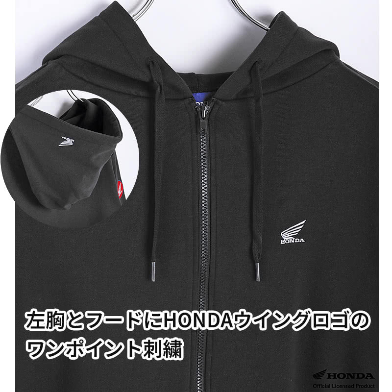 HONDA×MONSTER WORLD ZIPパーカー A ブラック サイドポケット フード付