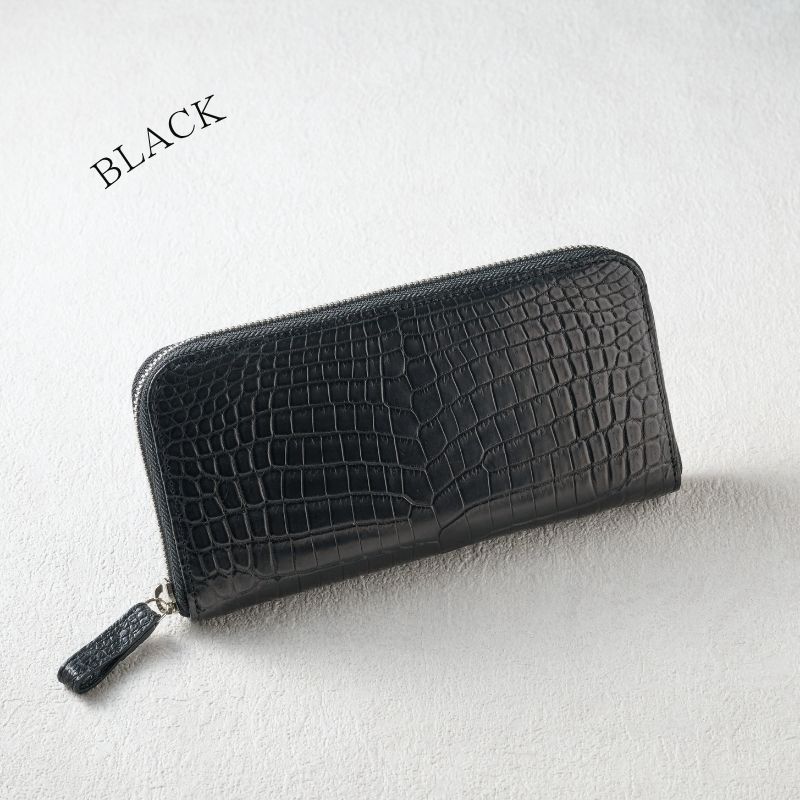 クロコダイル ラウンド 長財布 マット ブラック 【公式通販】