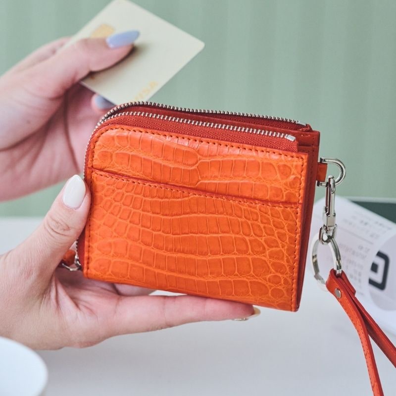 Ren-漣-（L字ファスナーミニ財布ストラップ付） マットクロコダイル/滲