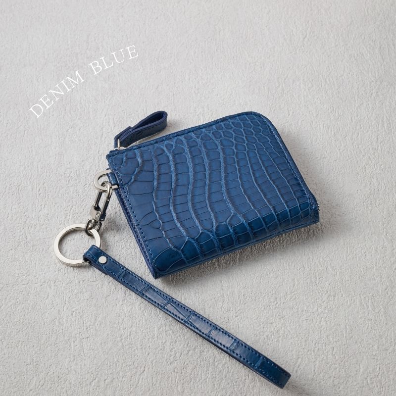 Ren-漣-（L字ファスナーミニ財布ストラップ付） マットクロコダイル/滲