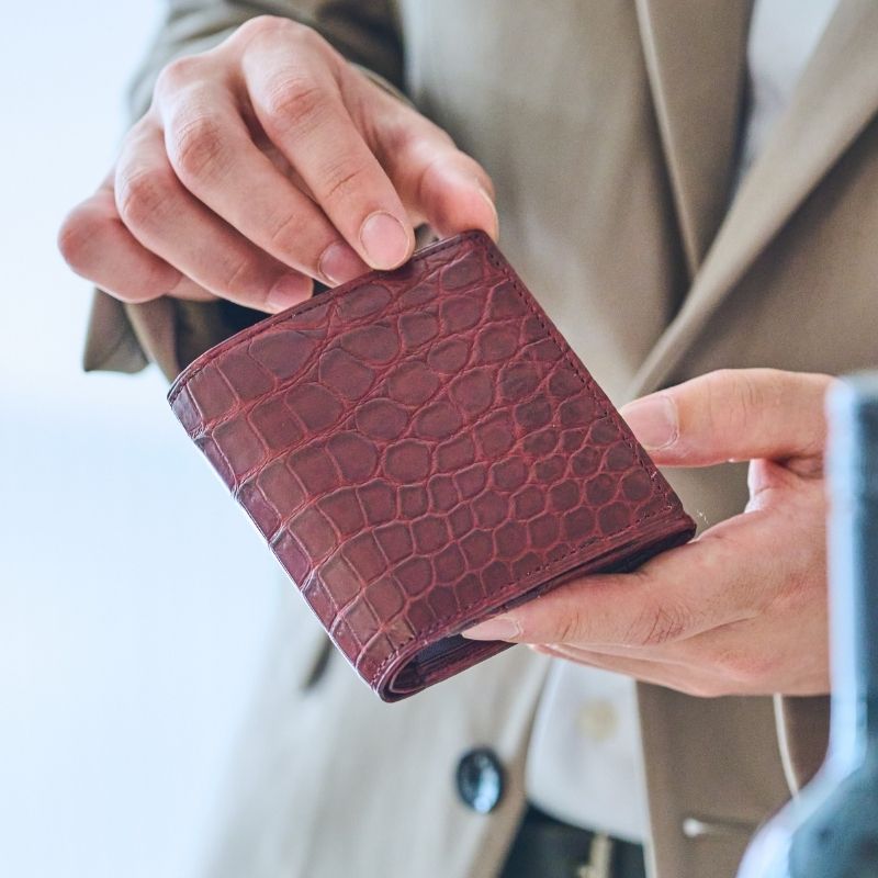 Tou-澄-（二つ折り財布） マットクロコダイル/滲雅（ボルドー） 日本製