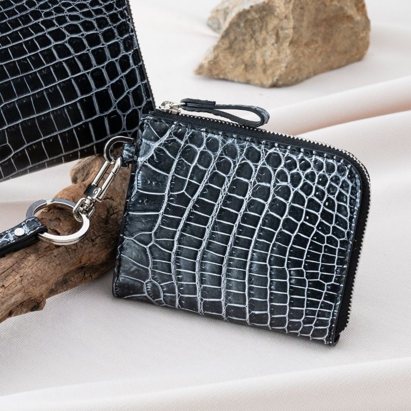 Ren-漣-（L字ファスナーミニ財布ストラップ付） マットクロコダイル/滲