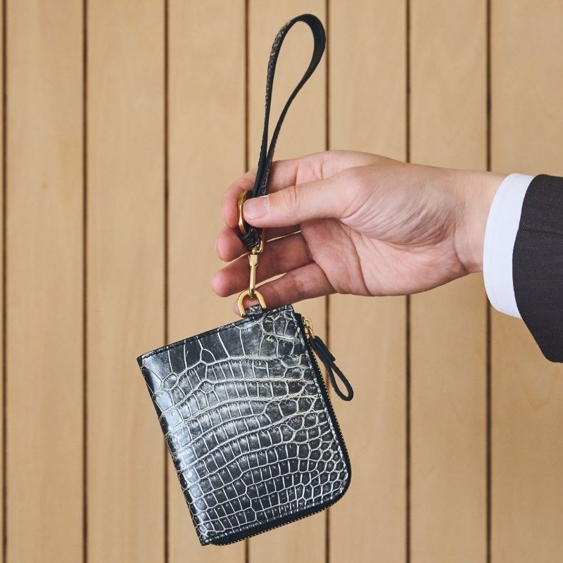 Ren-漣-（L字ファスナーミニ財布ストラップ付） マットクロコダイル/澄