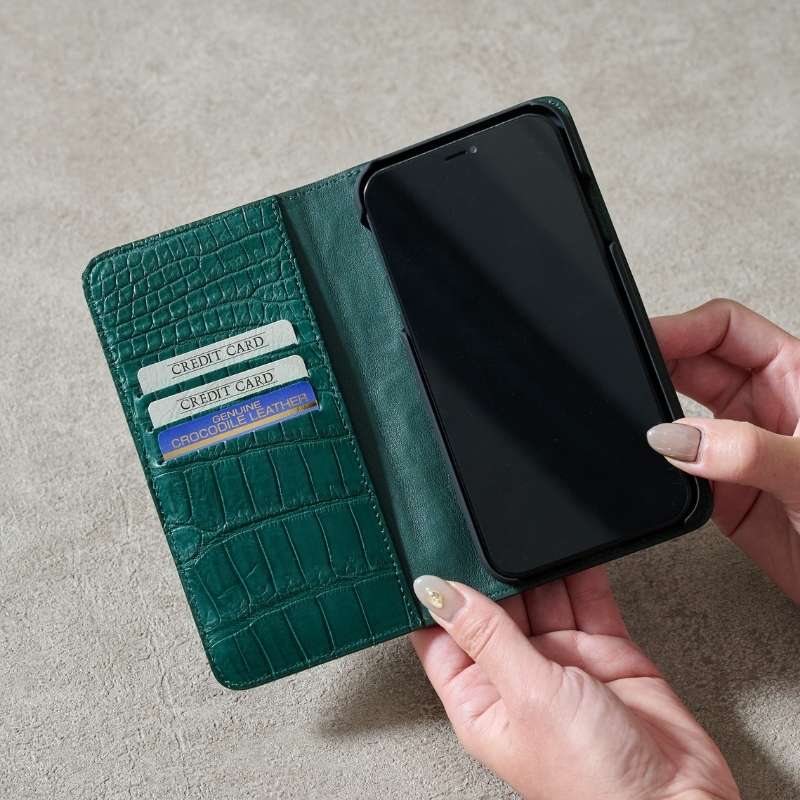 Minato-湊-（iPhone17Pro手帳型スマホケース） マットクロコダイル/滲