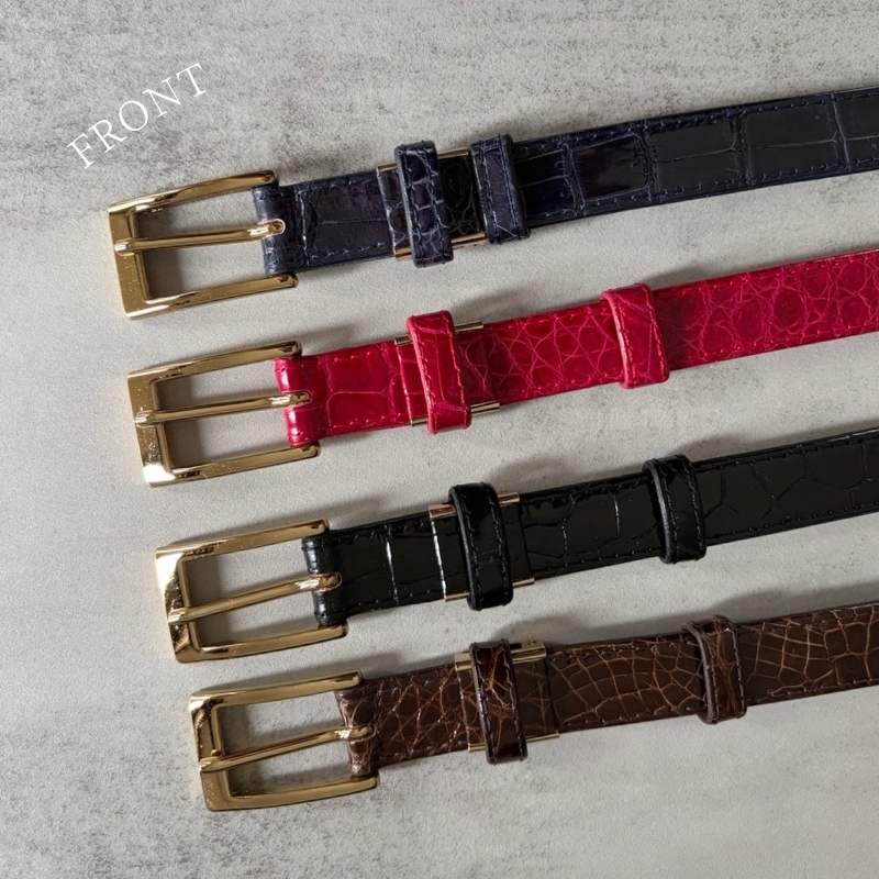 SAINT LAURENT レオパード柄 ベルト 赤 Ou-泓-（ベルト2㎝巾/ゴールド金具） シャイニングクロコダイル/澄輝