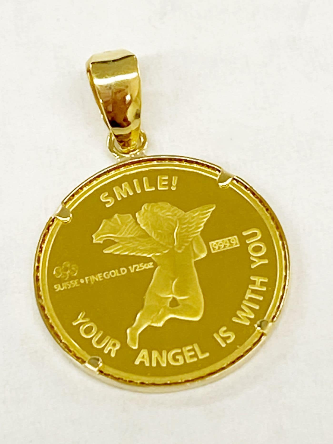 純金エンジェルコイン1/25OZ K18シンプル枠付き | ピアス・ペンダント