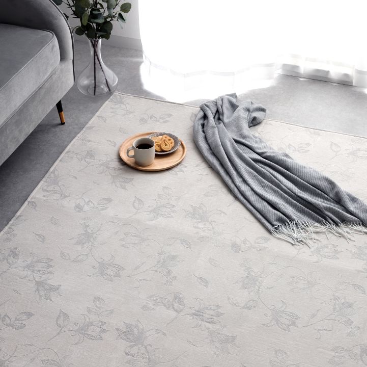 ラグ リージュ シェニール ジャガード織 正方形 長方形 花柄 シンプル モノトーン