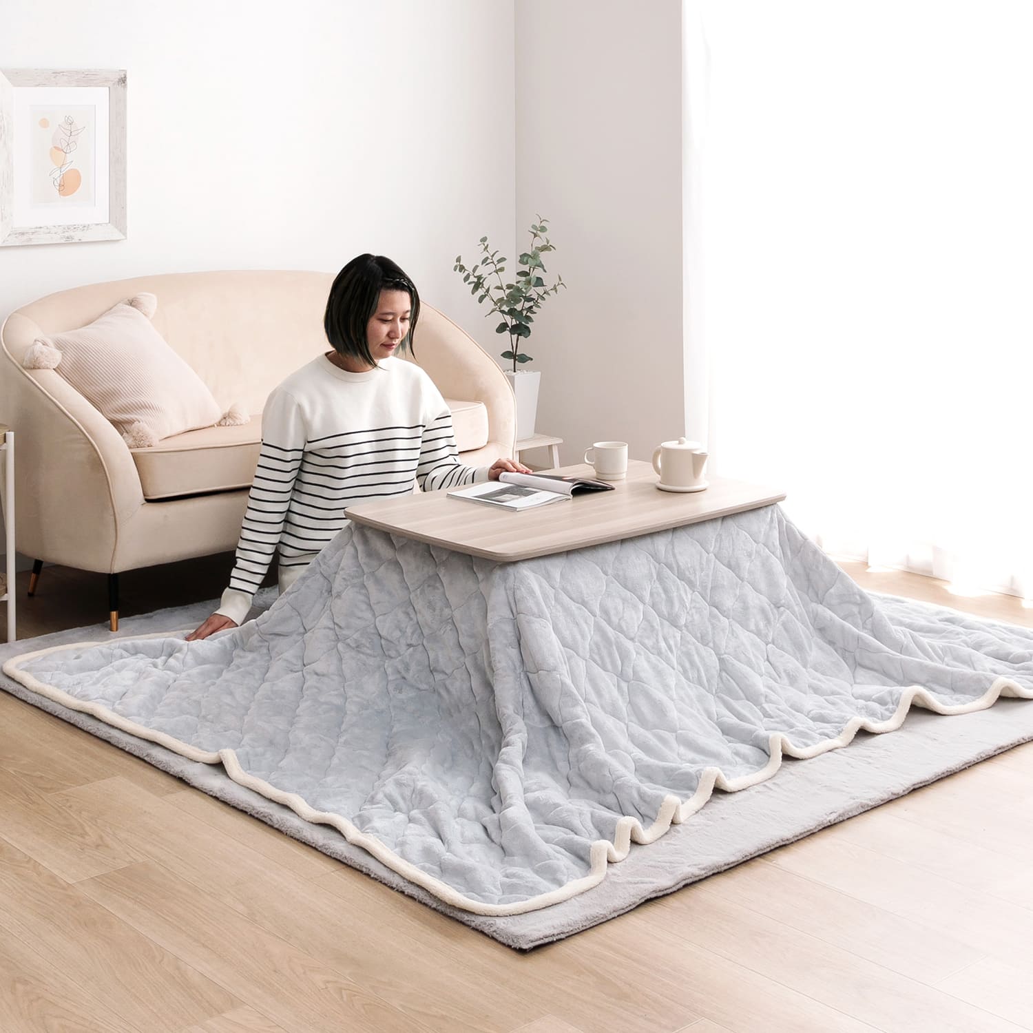 2wayこたつ台+掛布団 2点セット コペルタ こたつテーブル 高さ調整 90×60cm ベース掛布団 フランネル リバーシブル 洗濯機可