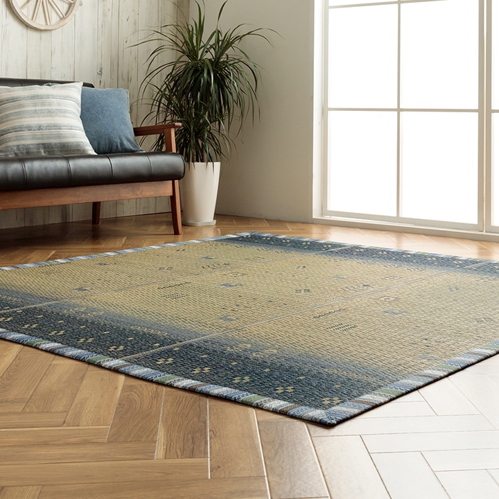 【値下げ】人気 ギャッベ柄 ラグ 再入荷 イビサ 160x230cm ネイビー い草ラグ NSリンク ギャッベ柄｜イケヒコ公式通販