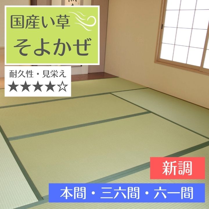 畳替え 国産い草 『そよかぜ』 新調 交換 【97cm×194cm以下】 本間・三六間・六一間 熊本県八代産 イグサ いぐさ ごさ ゴザ 縁付