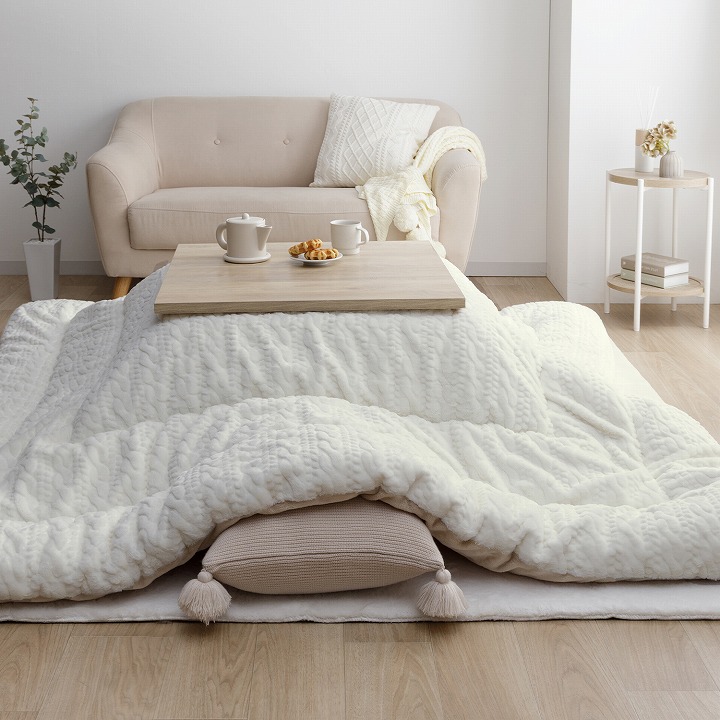 ラビットファータッチこたつ掛け&ラグセット　正方形　BR/IV ラビットファータッチこたつ掛け&ラグセット 正方形 ラグ マット