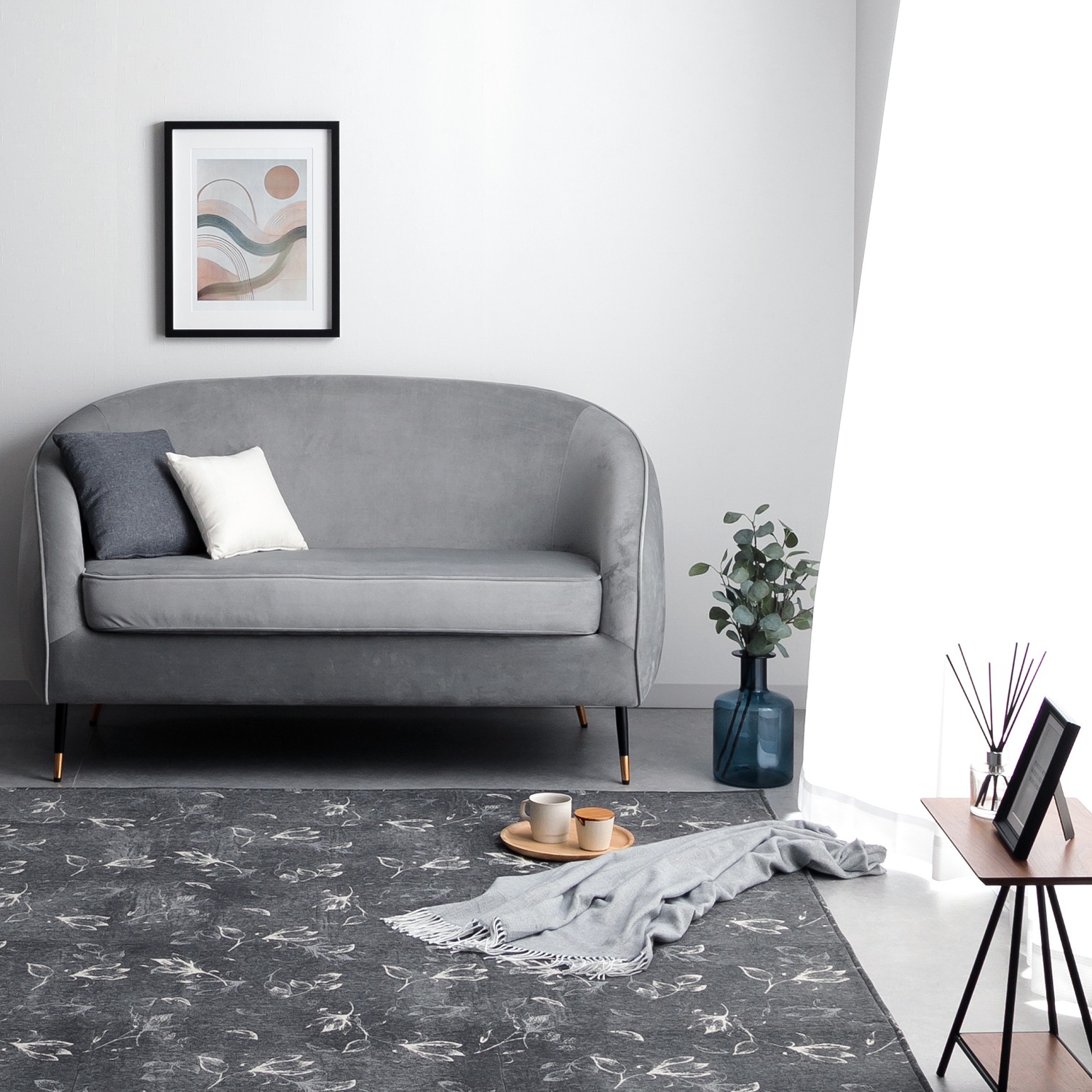 ラグ リージュ シェニール ジャガード織 正方形 長方形 花柄 シンプル モノトーン