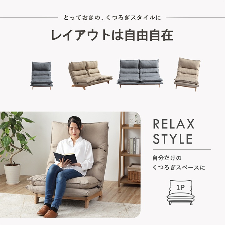 座椅子 ソファー ムーア 1人掛け 幅70×奥行80～120×高さ94cm リクライニング