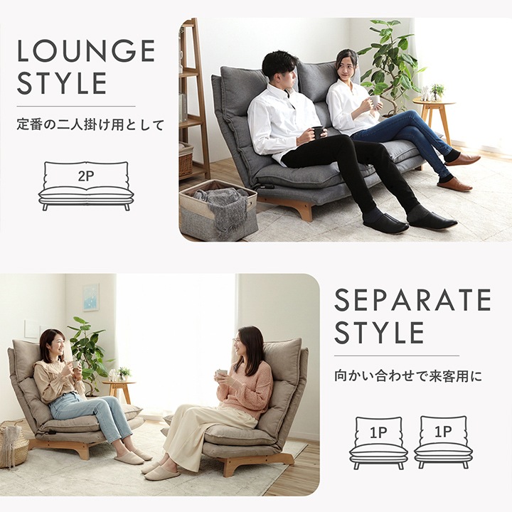 座椅子 ソファー ムーア 2人掛け 幅140×奥行80～120×高さ94cm リクライニング