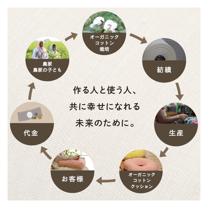 クッション フロー バテイ オーガニックコットン 綿100% ボーダー 洗える 約43×41cm