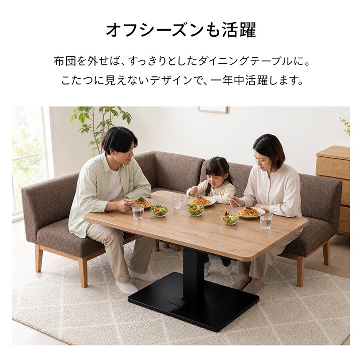 昇降ダイニングこたつテーブル 80×120cm ハイタイプ 単品 4人掛け 高さ