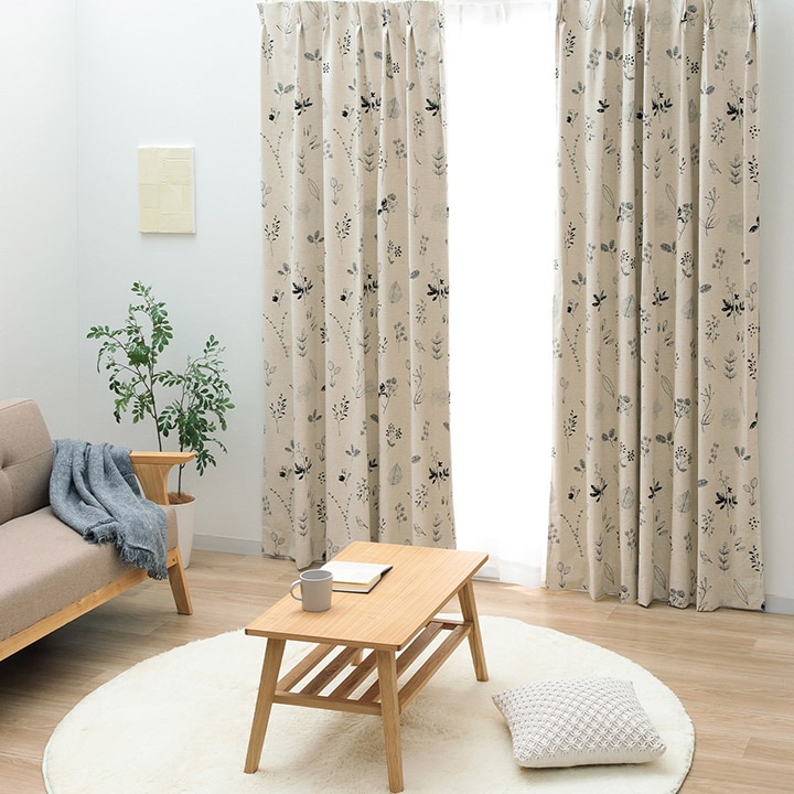 カーテン 遮光 ナチュレヴェール 幅100×丈90~240㎝ 2枚組 北欧 綿混 麻混 コットン リネン 完全遮光 2枚組 遮光率100% 1級遮光 遮熱 保温 防音 節電 洗える 日本製 ナチュラル かわいい