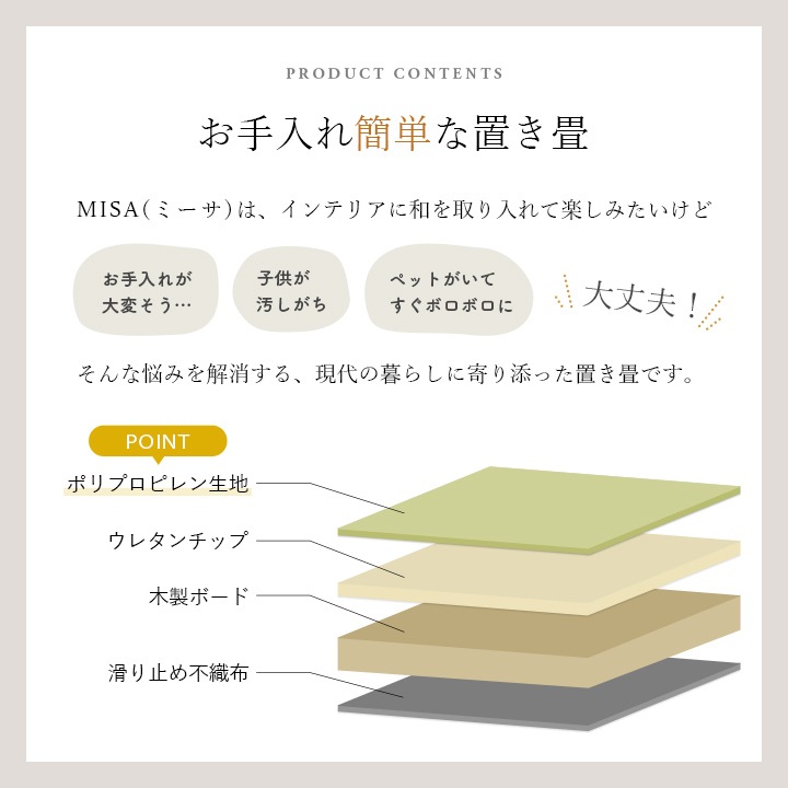 置き畳 ユニット畳 ミーサ 70cm 水拭き 除菌スプレー 日本製 厚み約20mm PP