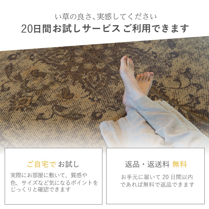 【20日間返品無料】国産い草ラグ カーペット DXヒストワール