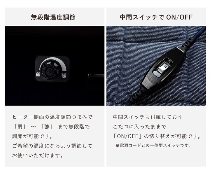 先染め デニム こたつ2点セット(こたつテーブル 80×60cm+省スペースこたつ布団)