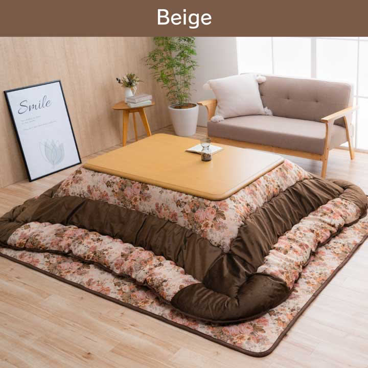 カジュアルこたつ 取扱説明書 こたつ布団 座布団 茶色 花柄 こたつセット こたつ2点セット こたつ掛け布団 ミリア 正方形 長方形 エレガンス柄