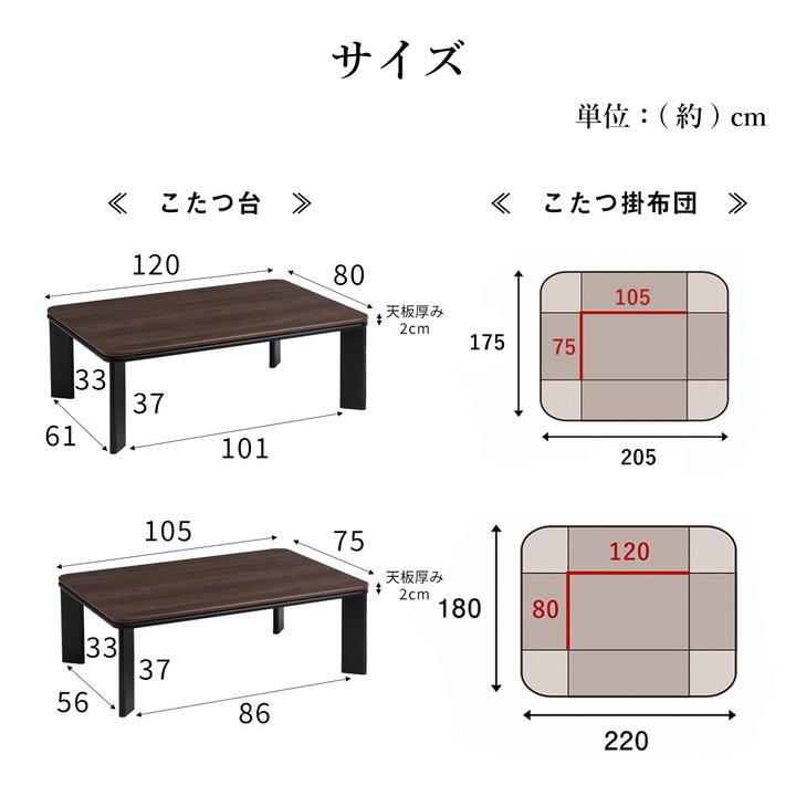 先染め デニム こたつ2点セット（こたつテーブル+省スペースこたつ布団）2サイズ 75×105cm 80×120cm
