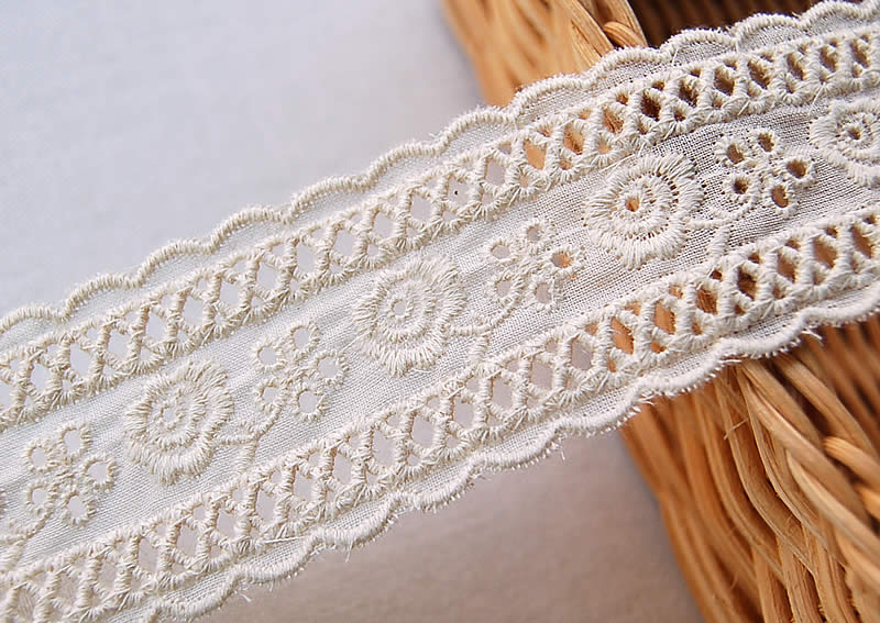 お買得】3.7cm幅 生成りのバラ綿レース（1m）《 手芸用レース 》 | 綿