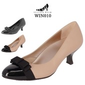 ワコール wacoal サクセスウォーク success walk WIN010 シューズ 靴 パンプス ラウンドトゥ ヒール5cm 足囲E 牛革 日本製 かかと小さめ つま先エナメル リボン|wac