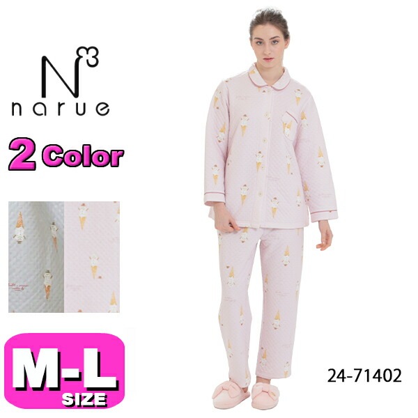 30%OFF【SALE/セール】ナルエー narue パジャマ ルームウェア セットアップ 24-71402 あったか 長袖 長ズボン 前開きタイプ 裏綿接結(綿入り)スノーマンシャツパジャマ M-L