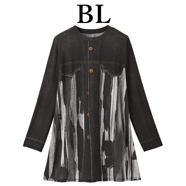 長袖チュニックリメイクデニム柄プリントEKN620 WACOAL ワコール カルソン チュニック EKN620 wacoal 10分袖 長袖