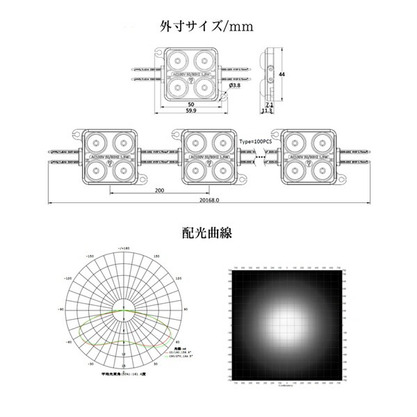 LEDモジュール 100v 直結タイプ 4灯タイプ 防水