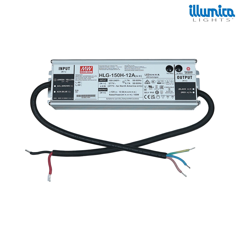 アース線付き防水電源 入力 AC90～305V 出力 DC12V 12.5A (150W)  イルミカDC12V LED対応
