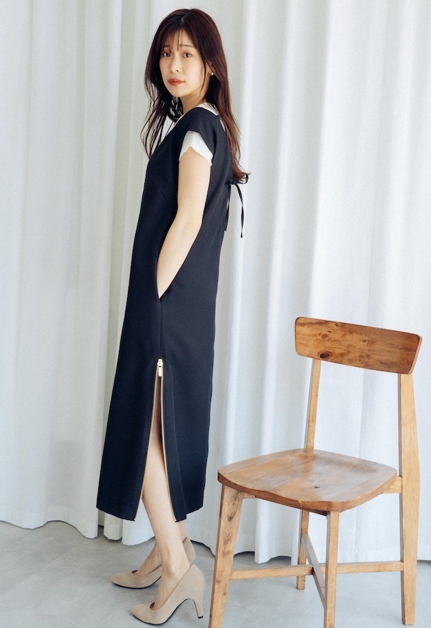side zip slit jumper skirt