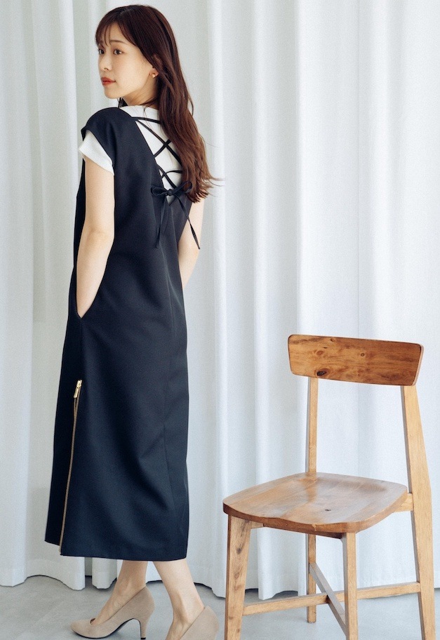 side zip slit jumper skirt
