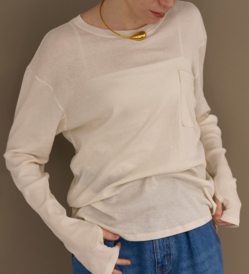 YENN/イエン】シアーリブポケットトップス/SHEER RIB PK TOPS