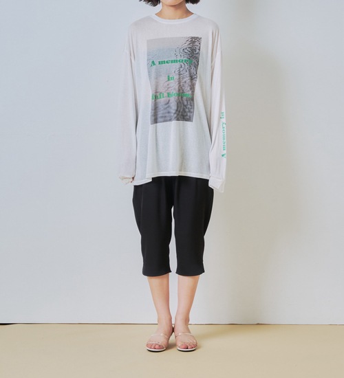 WHYTO. �ۥ磻�� 2way�������ץ��ȥ���T����� 2way sheer print long tee