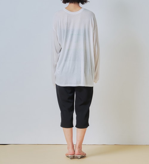 WHYTO. �ۥ磻�� 2way�������ץ��ȥ���T����� 2way sheer print long tee